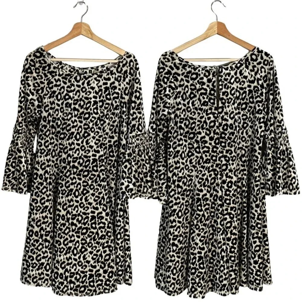 Julian Taylor New York Women's Sz 10 Long Sleeve Velvet Leopard Print Mini Dress